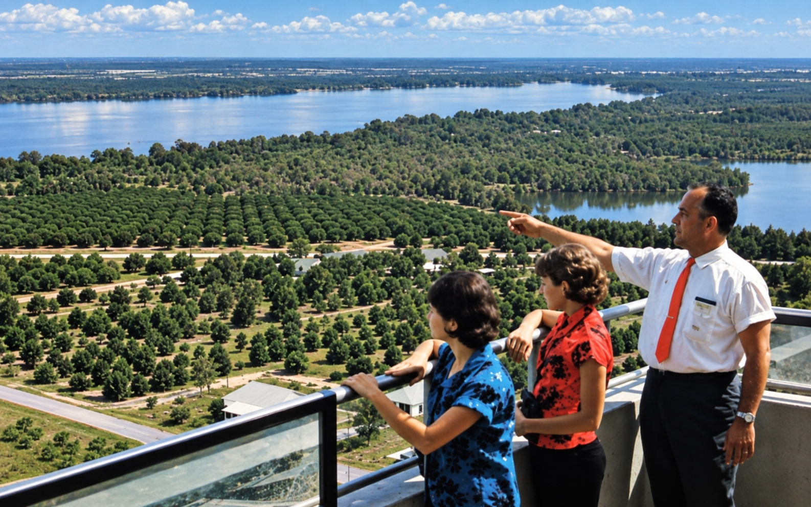 Jean M. Whitaker with daughters Belinda and Cathy on the Lake Placid Tower observation deck in the mid-1960s